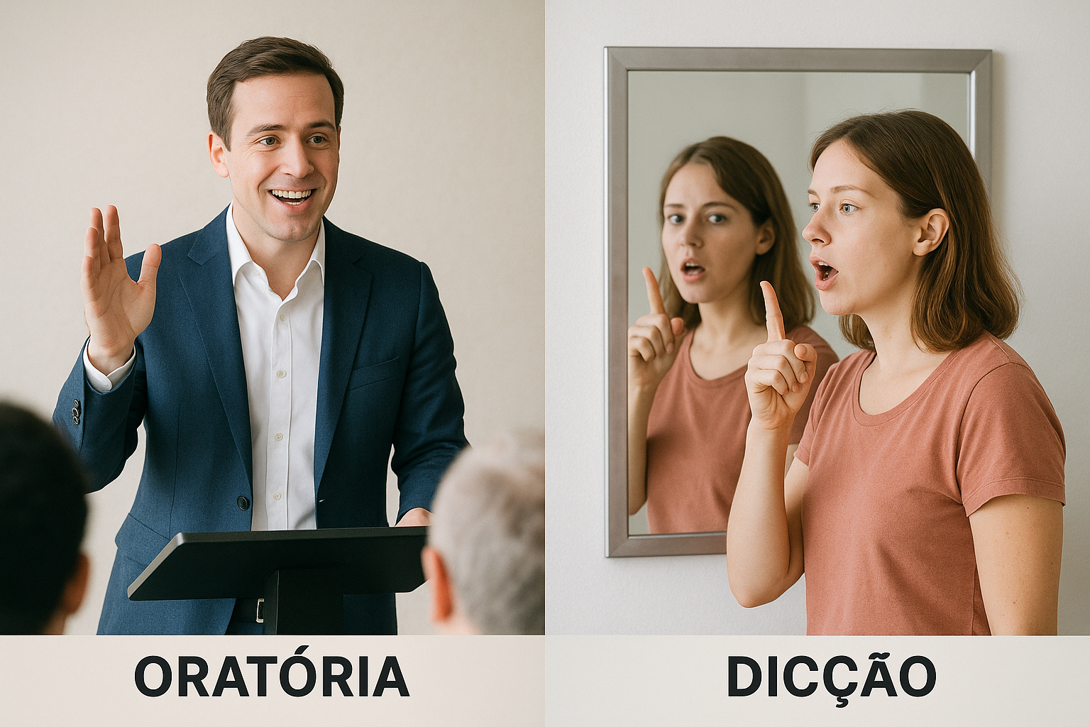 Diferença entre Oratória e Dicção. (Imagem gerada por IA)