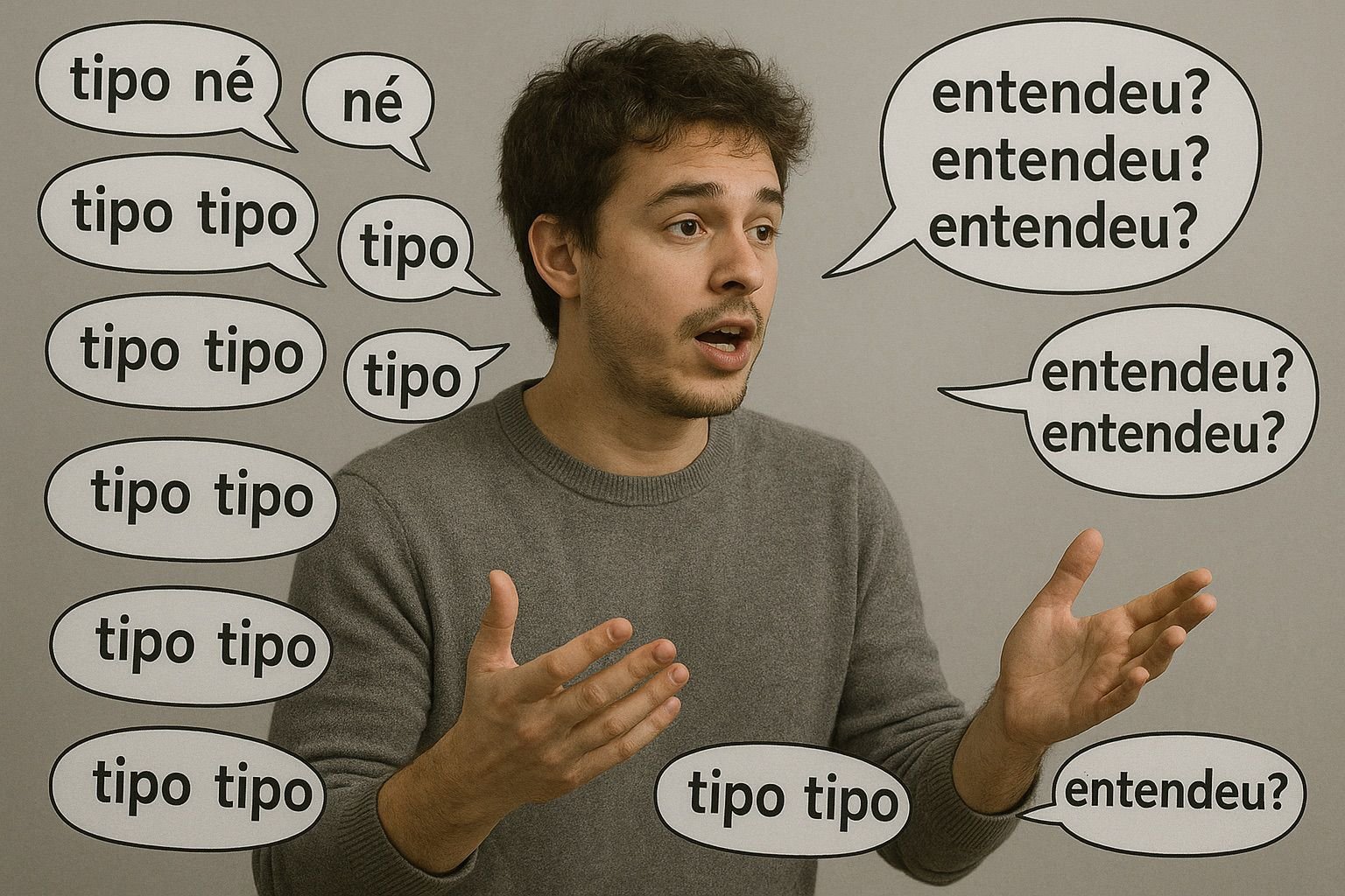 Pessoa usando muitos vícios de linguagem durante a fala